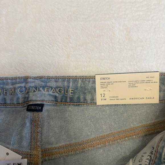 American Eagle Dreamy Drape Wide Leg Jeans Womens 12 Blue Super High Rise - Picture 5 of 13